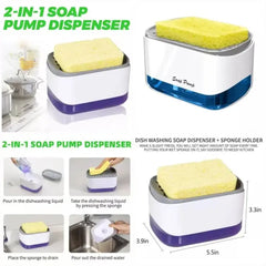 2-in-1 Kitchen Soap Dispenser with Sponge Holder, Manual Press Liquid Soap Pump, 13oz Refillable Dish Soap Dispenser for Kitchen Sink