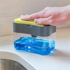 2-in-1 Kitchen Soap Dispenser with Sponge Holder, Manual Press Liquid Soap Pump, 13oz Refillable Dish Soap Dispenser for Kitchen Sink
