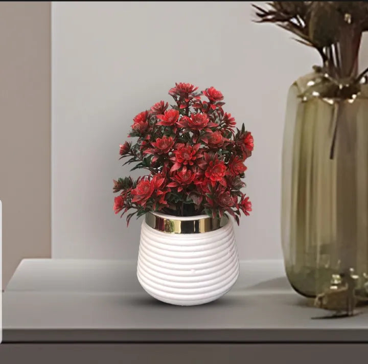 Artificial Red Plant with White Pot