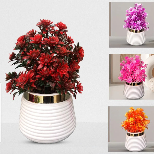 Artificial Red Plant with White Pot