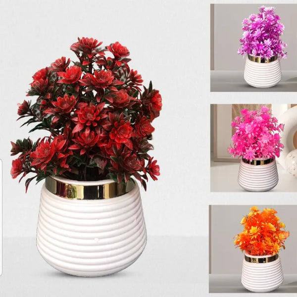 Artificial Red Plant with White Pot