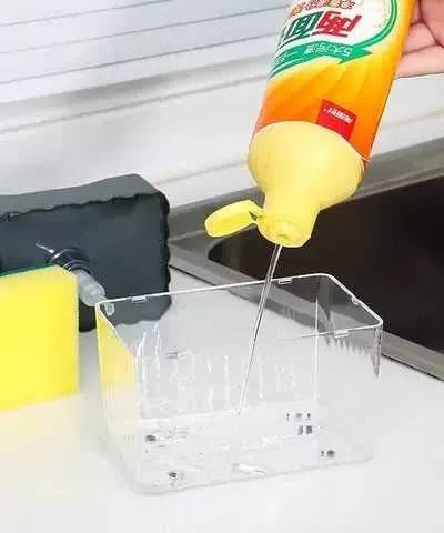2-in-1 Kitchen Soap Dispenser with Sponge Holder, Manual Press Liquid Soap Pump, 13oz Refillable Dish Soap Dispenser for Kitchen Sink
