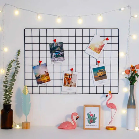 Modern Metal Wall Grid Display Board 65x45cm for Home Decor
